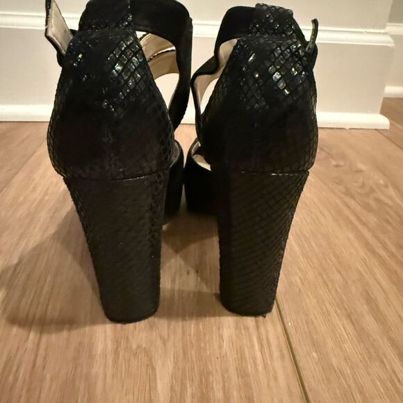 Calvin Klein Black Snake Print Platform Heel with Buckle - Picture 3 of 4